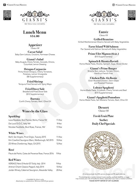 giannis versace mansion menu|Versace mansion menu prices.